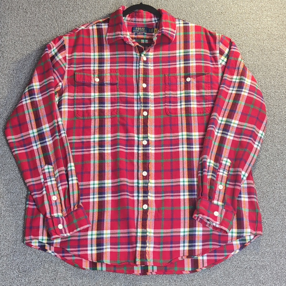Polo Ralph Lauren Classic Fit Plaid Twill Heavy Flannel Work Shirt Size XL Red - Picture 4 of 12